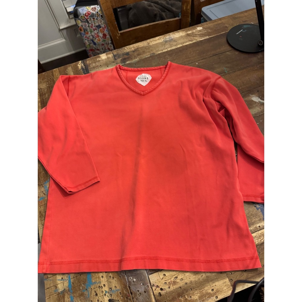 Geoffrey Beene Women Coral Orange V-Neck Cotton Knit Long Sleeve Top Size Large